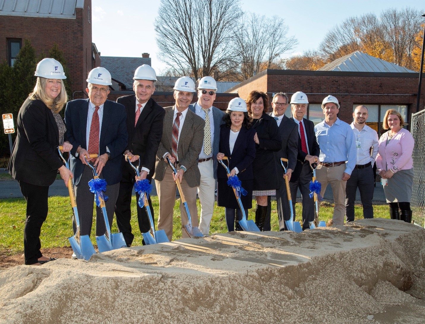 Breaking ground at Arbor Rose are, from left: Justine Moriarty, trustee, Jerome Home; Harry Mazadoorian, trustee, Jerome Home; Bill Moore, chamber of commerce; Dan Daigle, trustee, Jerome Home; Gerry Frank, architect, Bechtel Frank Erickson; Dr. Marie Gustin, trustee, Jerome Home; Lisa Connolly, vice president, Hartford HealthCare Community Network; Keith Robertson, Zeigler; Jeff Palmer, C. E. Floyd; Noah Morgan, project manager, Hartford HealthCare; Lori Toombs, executive director, Arbor Rose.