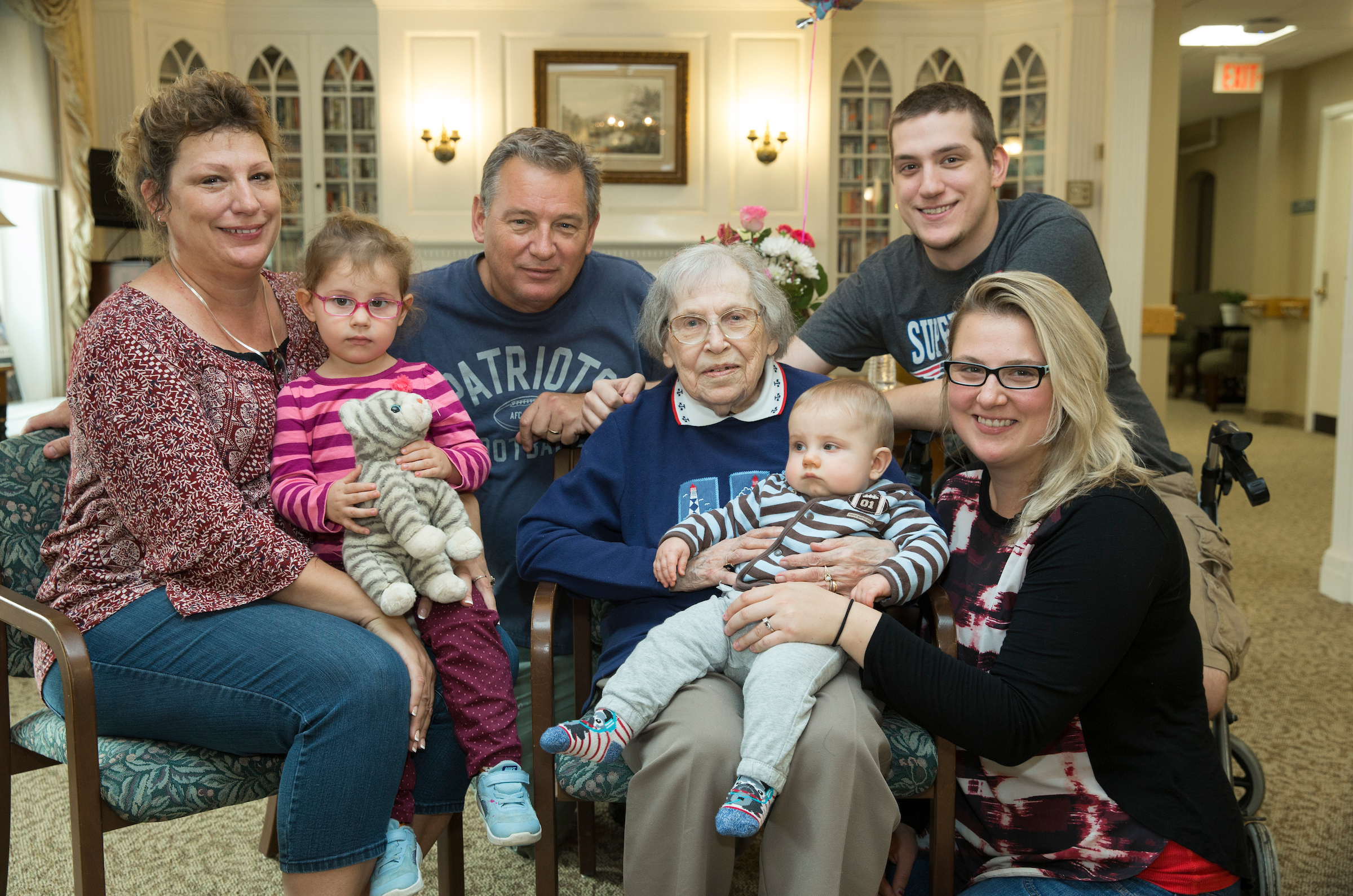 Lydia Peterson with her family at her 104th birthday celebration